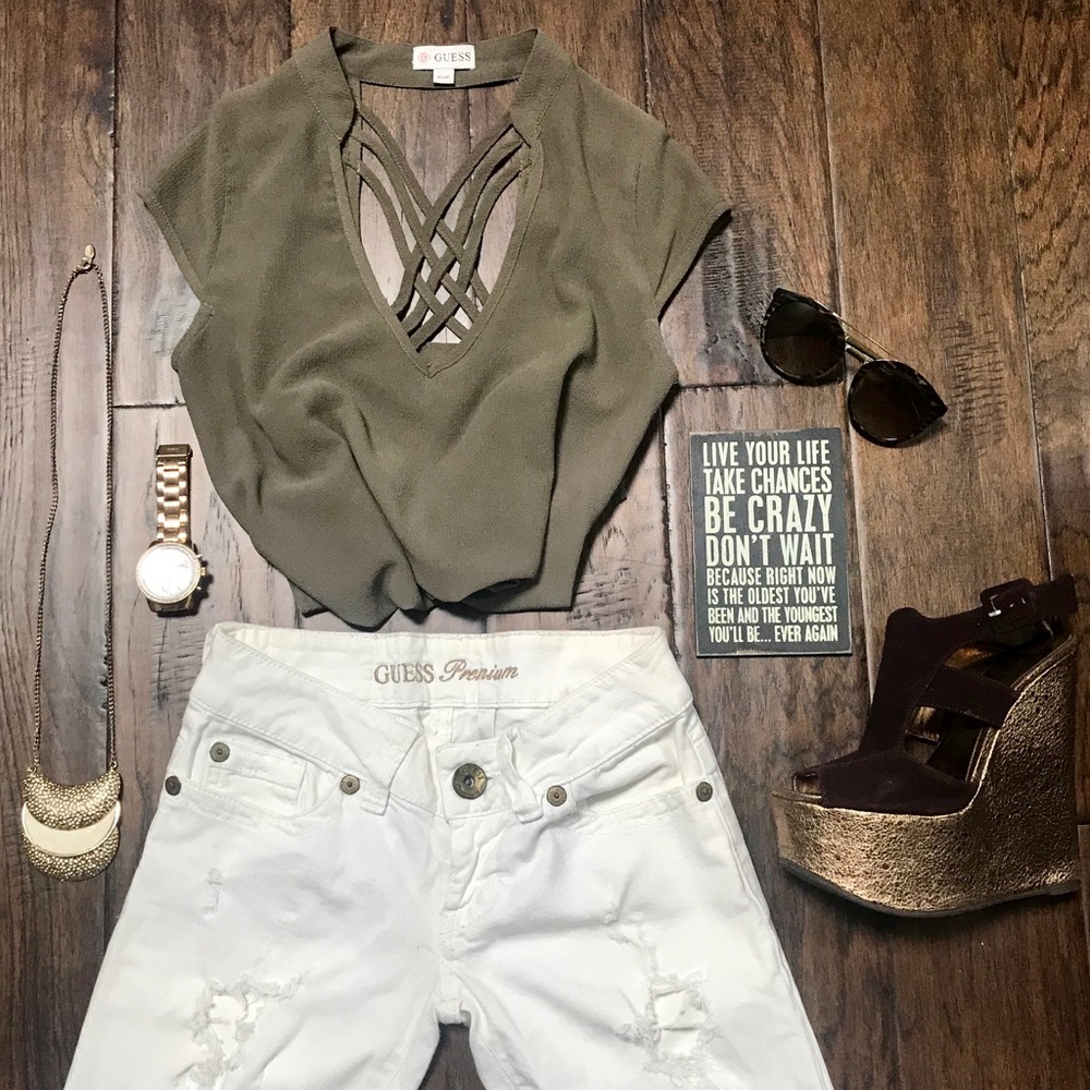 GUESS - dark & pale olive green blouse - Picture 7 of 7